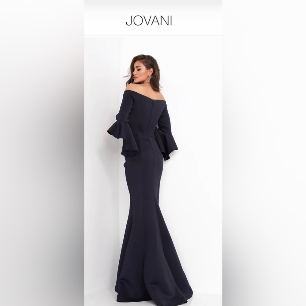 Jovani Scuba Off the Shoulder w/Bell Sleeves Size 14 - Picture 4 of 11